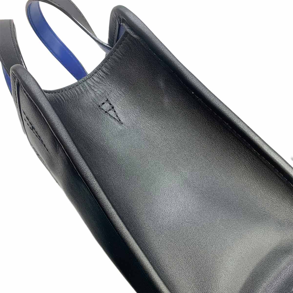 2way Hand Shoulder Bag Leather Black Blue