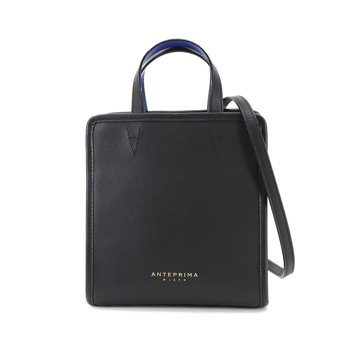 2way Hand Shoulder Bag Leather Black Blue