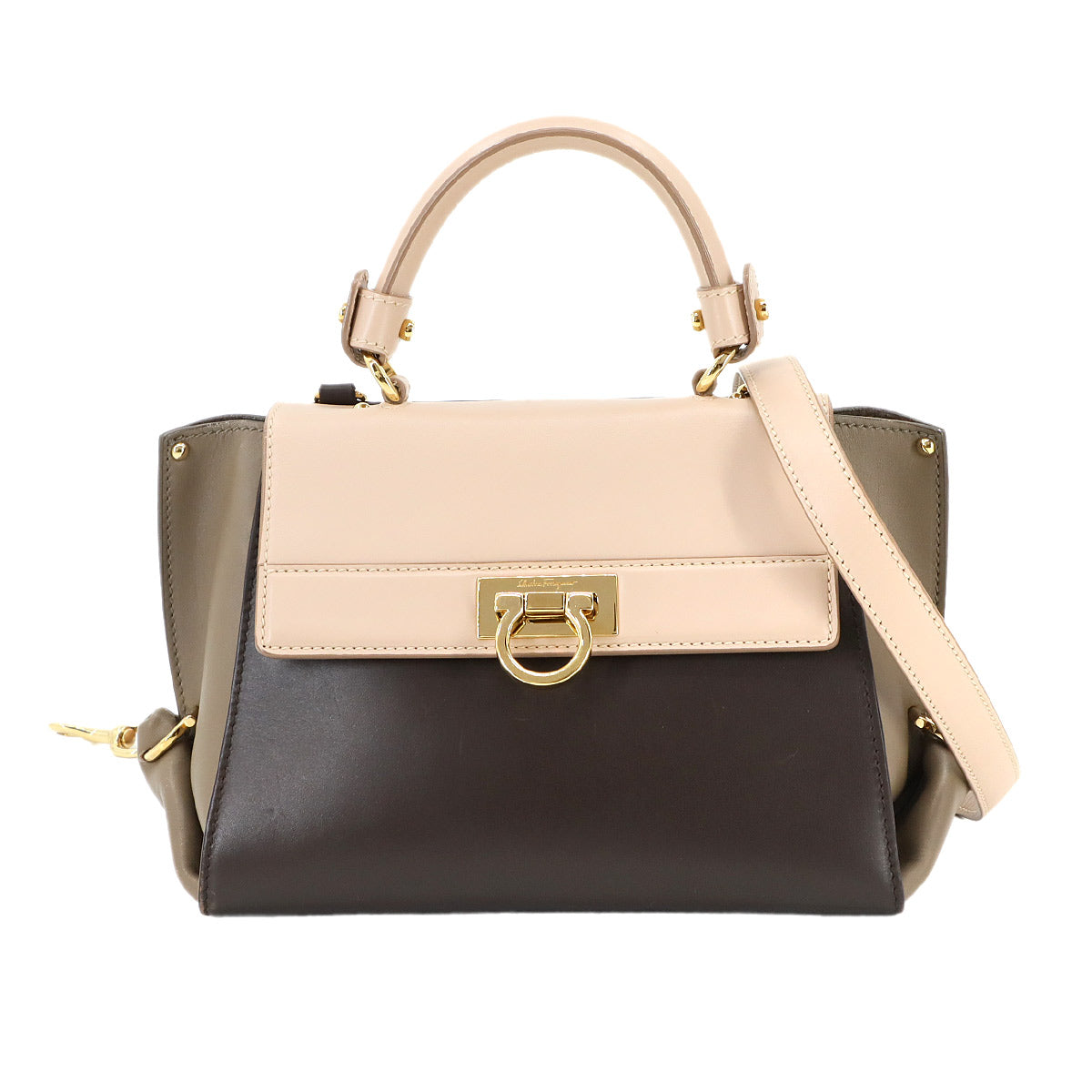 Gancini Sofia Hand Shoulder Bag Leather Brown