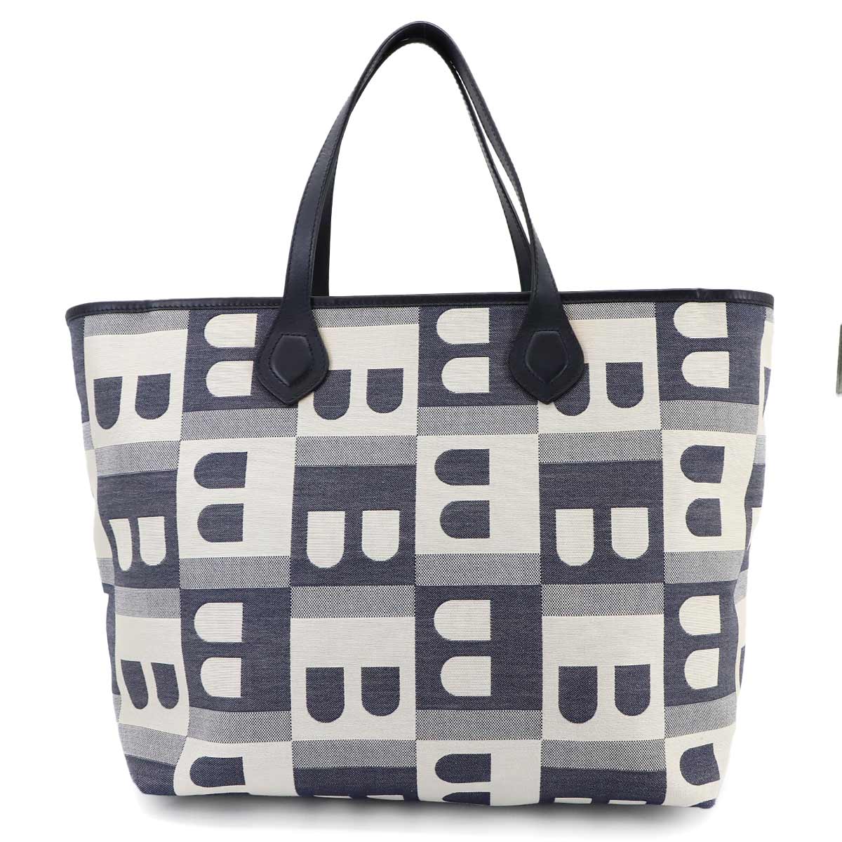 Tote Bag Canvas Leather Navy White Purse