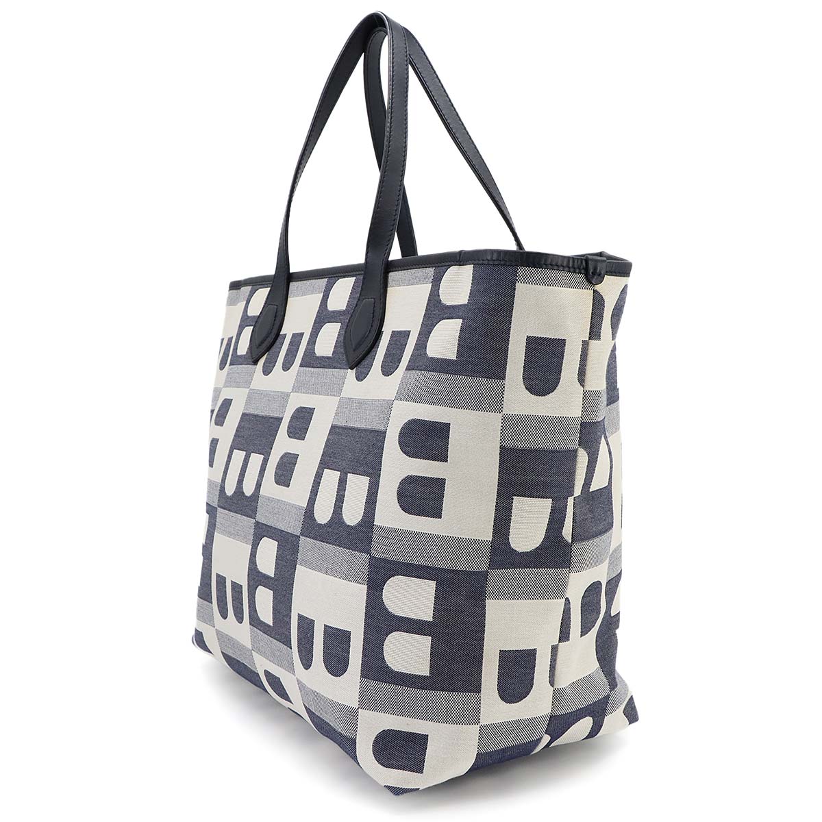 Tote Bag Canvas Leather Navy White Purse