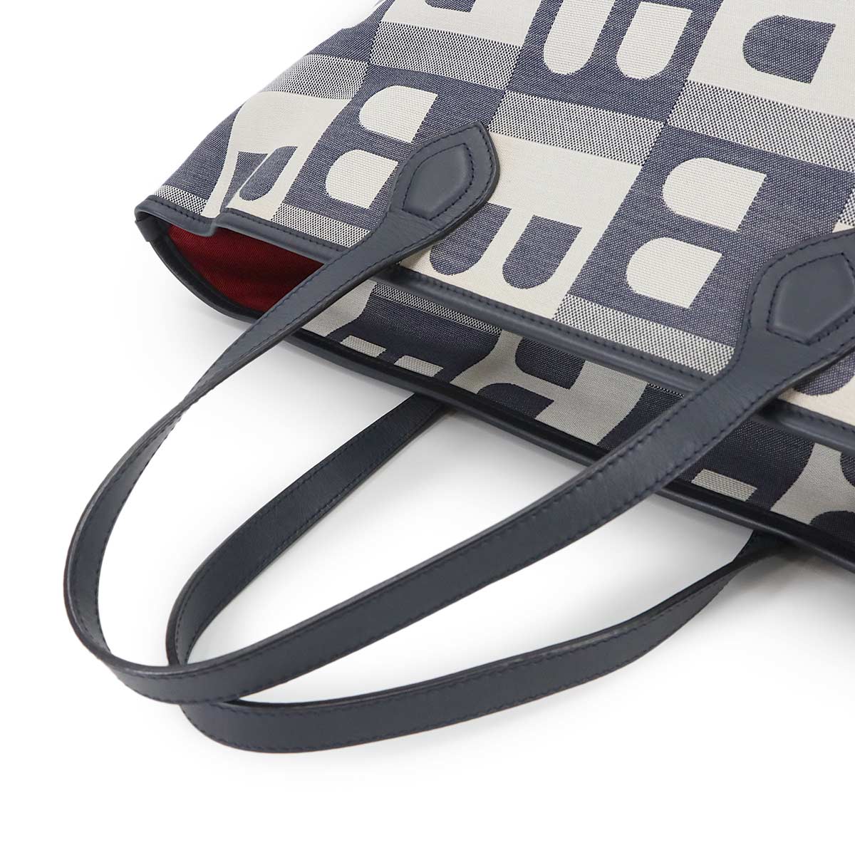 Tote Bag Canvas Leather Navy White Purse