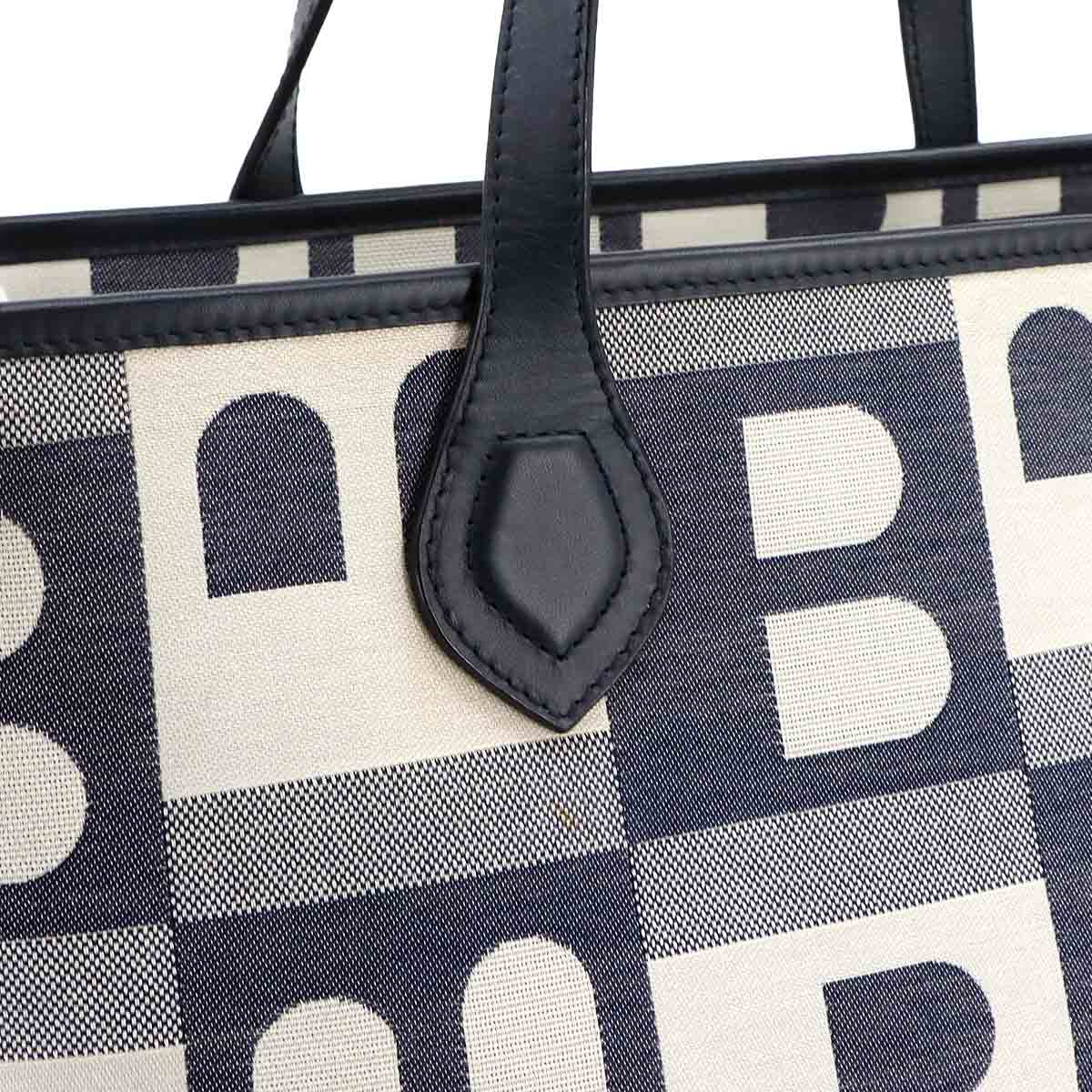 Tote Bag Canvas Leather Navy White Purse