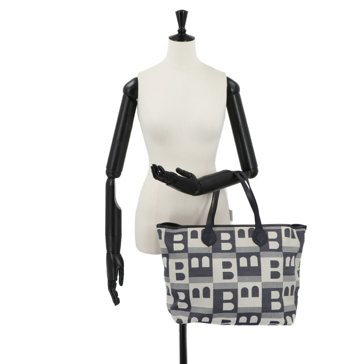 Tote Bag Canvas Leather Navy White Purse