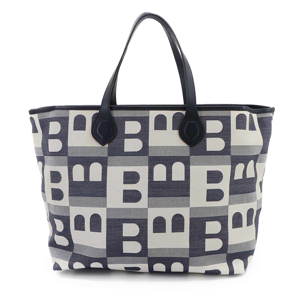 Tote Bag Canvas Leather Navy White Purse