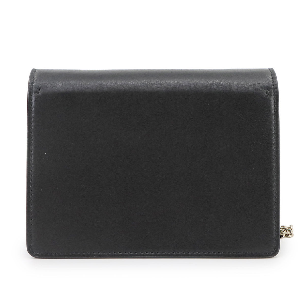 V Logo Chain Shoulder Bag Leather Black