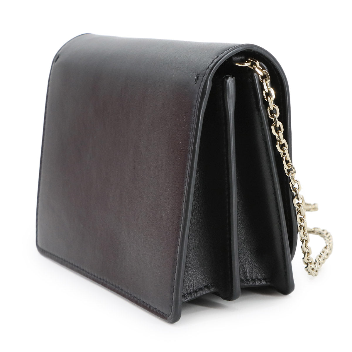 V Logo Chain Shoulder Bag Leather Black