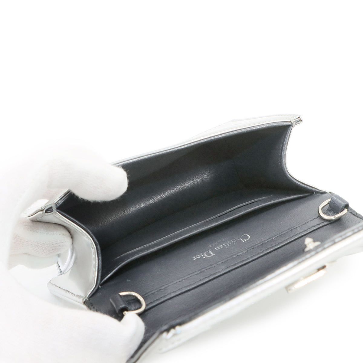 Diorama Mini Chain Shoulder Bag Leather Silver Purse