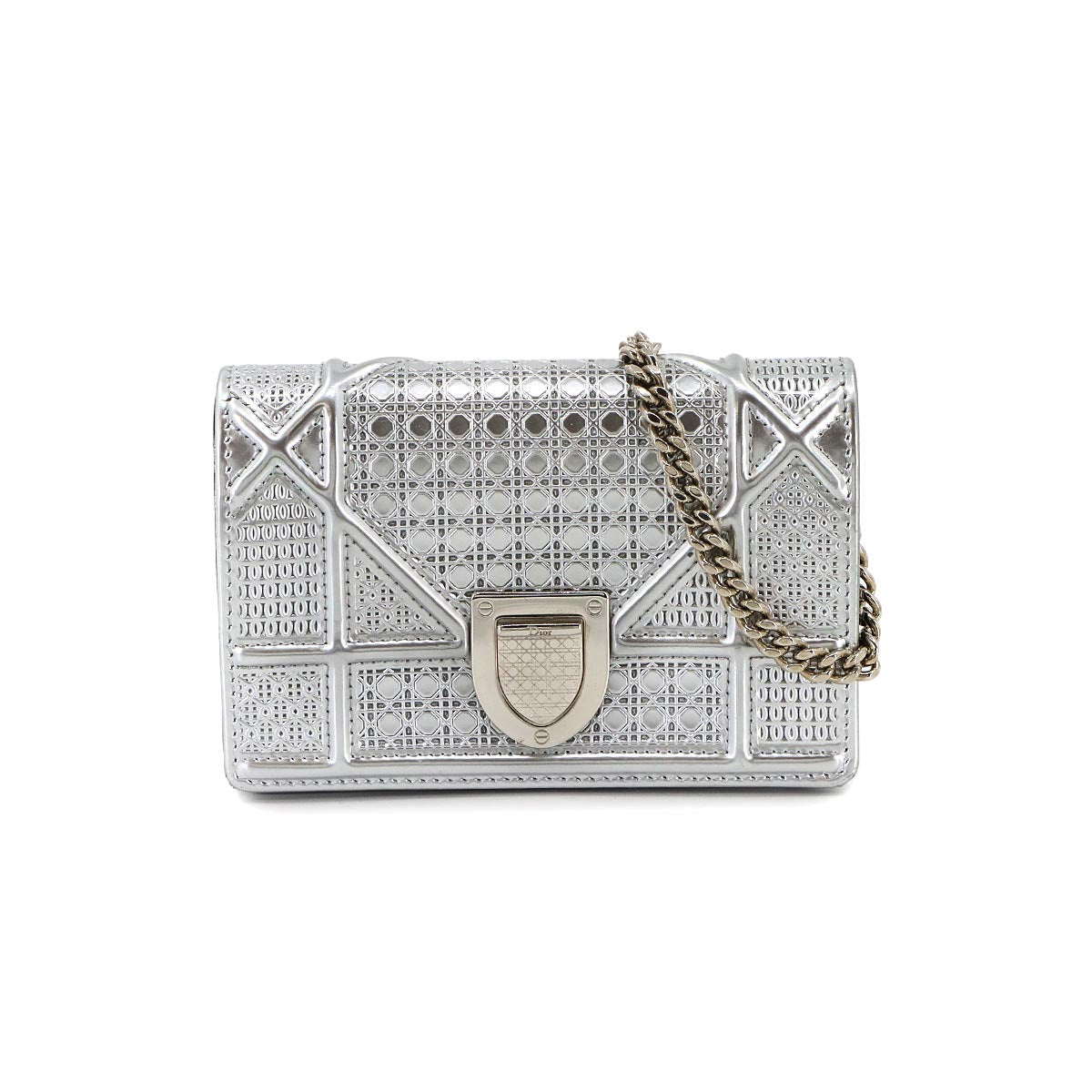 Diorama Mini Chain Shoulder Bag Leather Silver Purse
