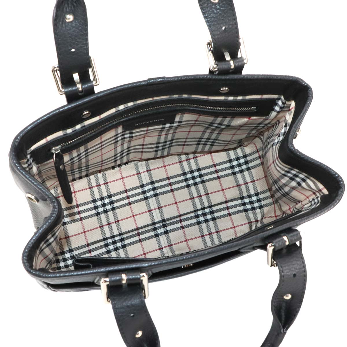 Hand Bag Leather Black Plaid Purse
