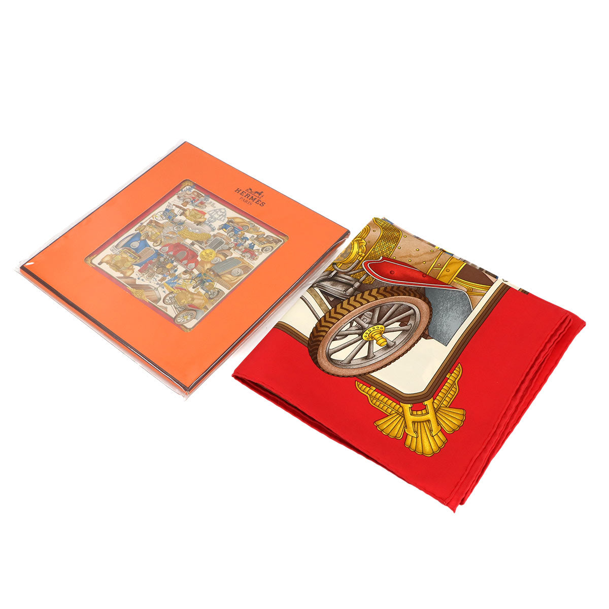 Carre 90 Scarf Automobile Silk Red Multicolor