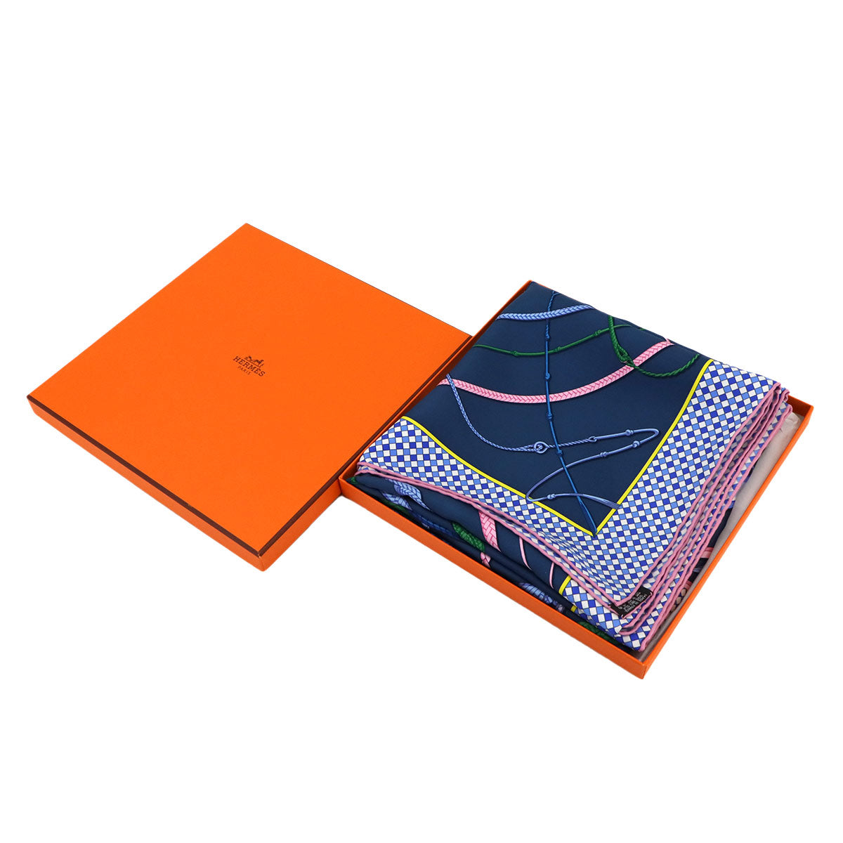 Carre 90 Scarf Fouets et Badines Silk 100% Bleu Petrole