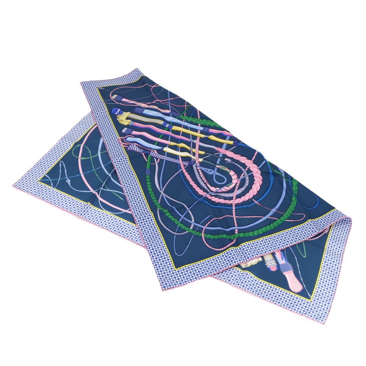 Carre 90 Scarf Fouets et Badines Silk 100% Bleu Petrole