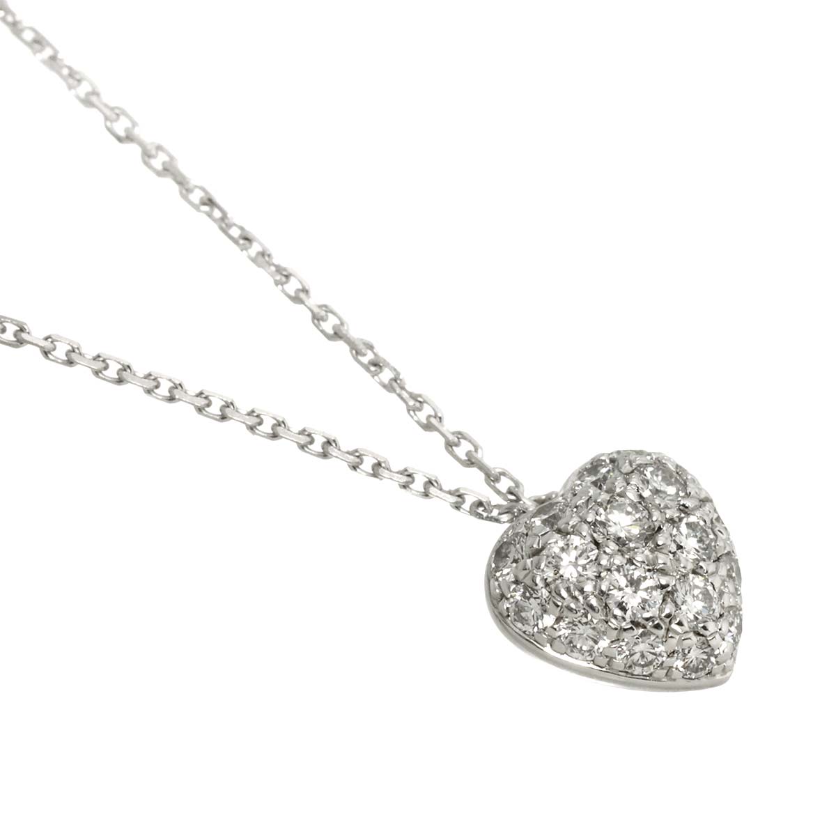 Heart Pave Diamond Necklace 18K White Gold 750