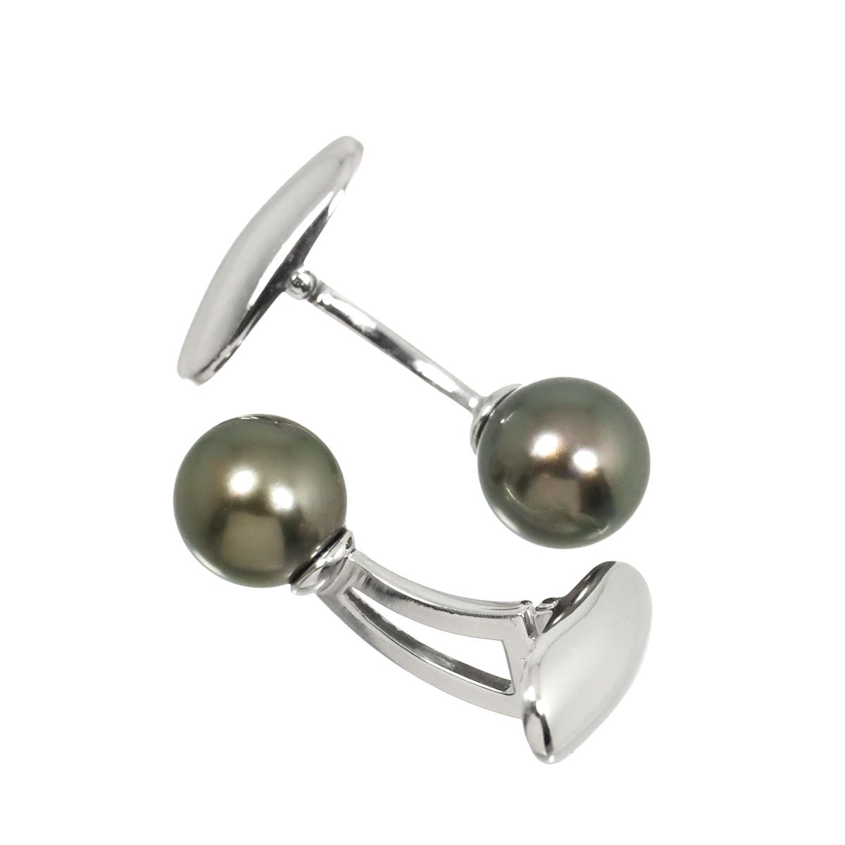 Black Pearl 9.0mm Cufflinks 18K White Gold 750