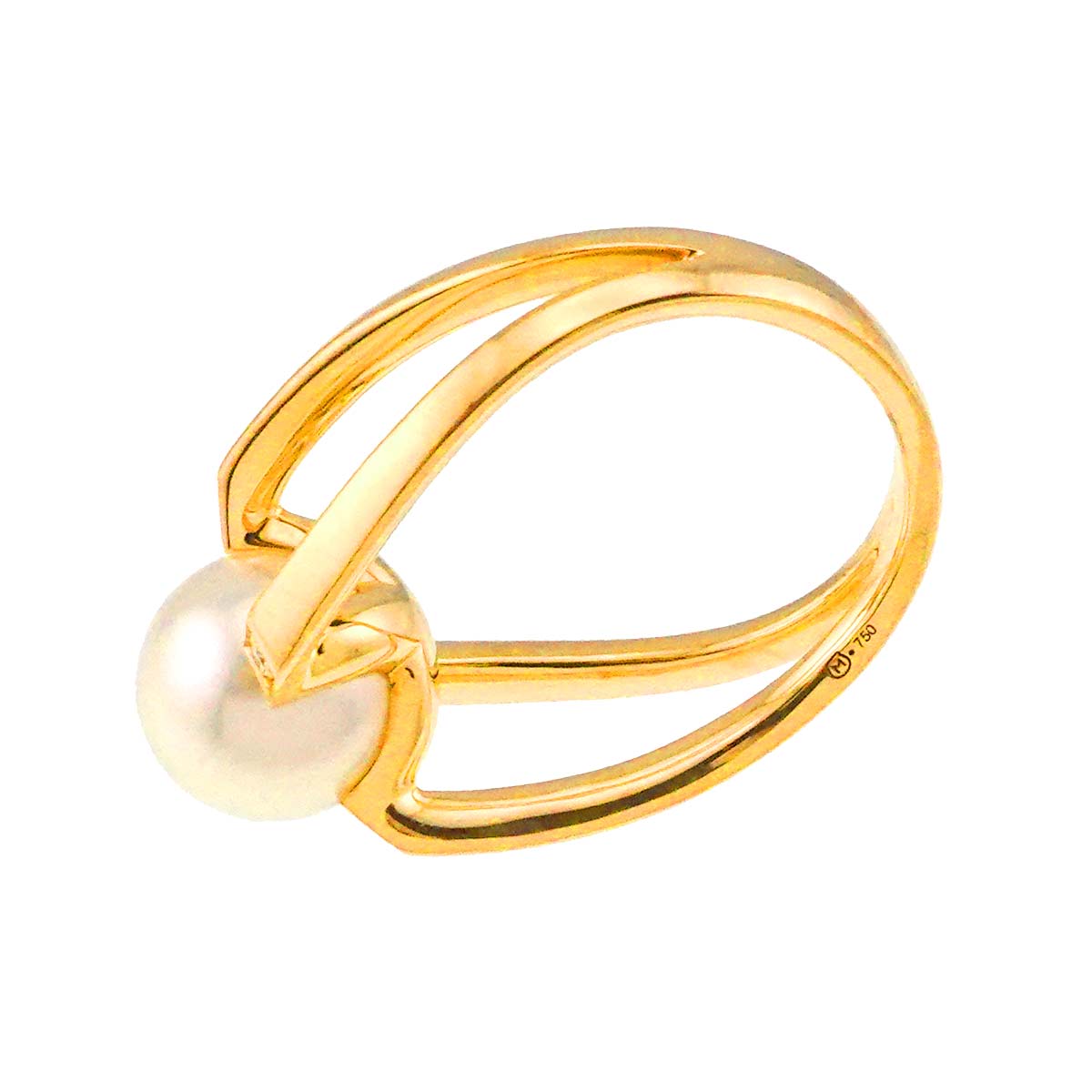 Akoya Pearl Diamond Ring 18K YG 750 Size5.5-5.75(US)