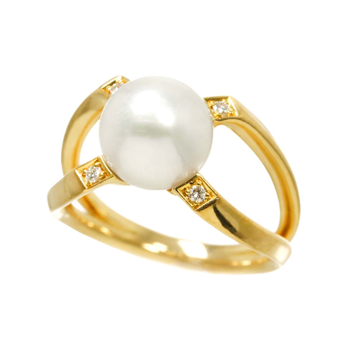 Akoya Pearl Diamond Ring 18K YG 750 Size5.5-5.75(US)
