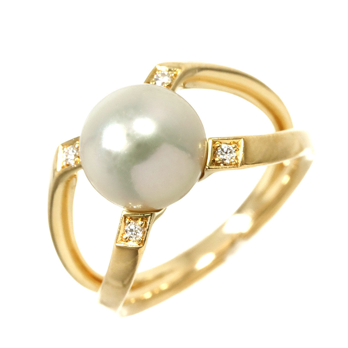 Akoya Pearl Diamond Ring 18K YG 750 Size5.5-5.75(US)