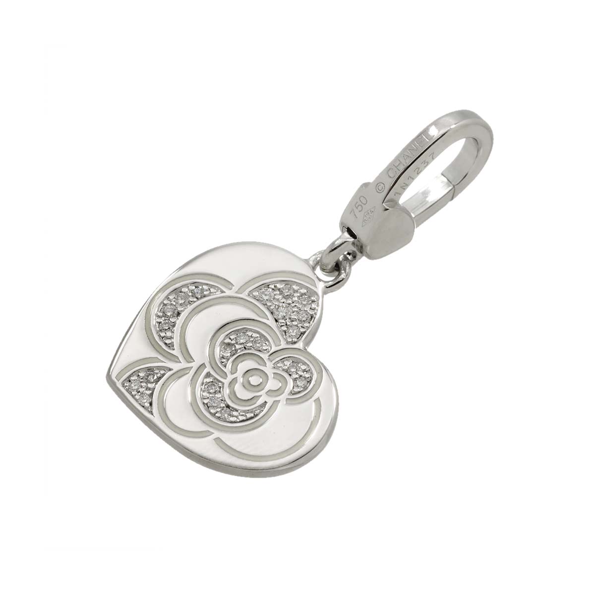 Camellia Heart Diamond Enamel Charm Pendant Top 18K WG 750