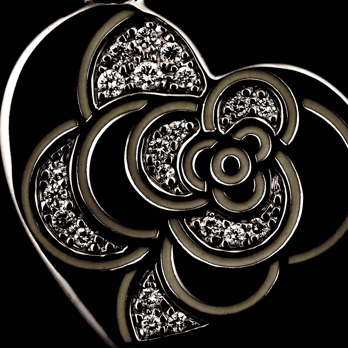 Camellia Heart Diamond Enamel Charm Pendant Top 18K WG 750