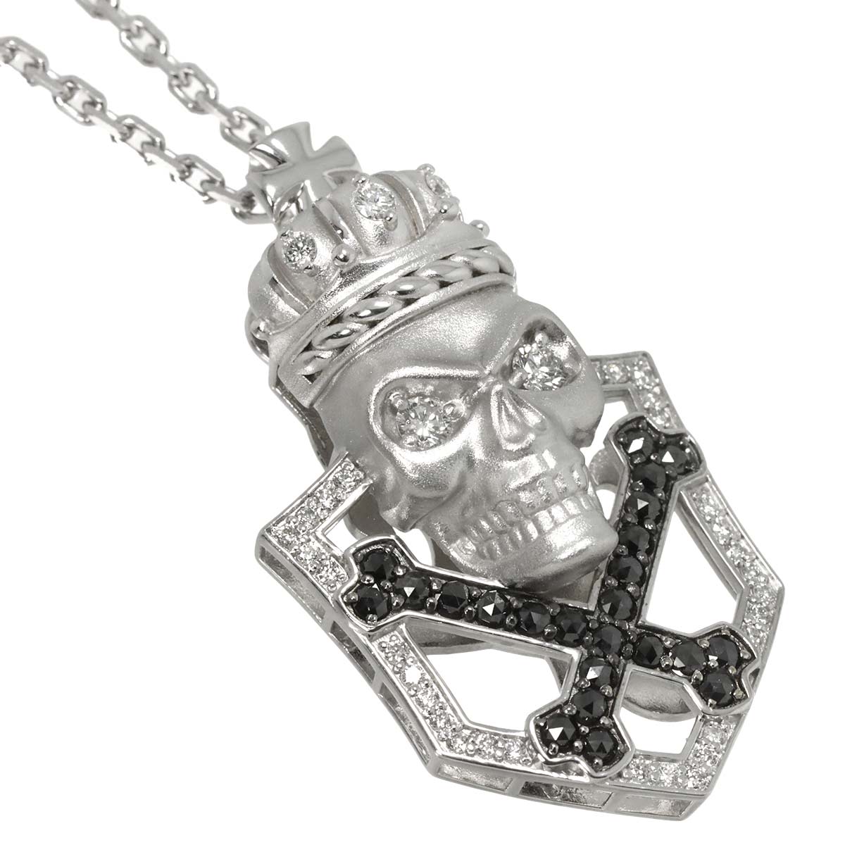 Diamond 0.70ct Black Diamond 0.65ct Necklace 18K WG White Gold 750