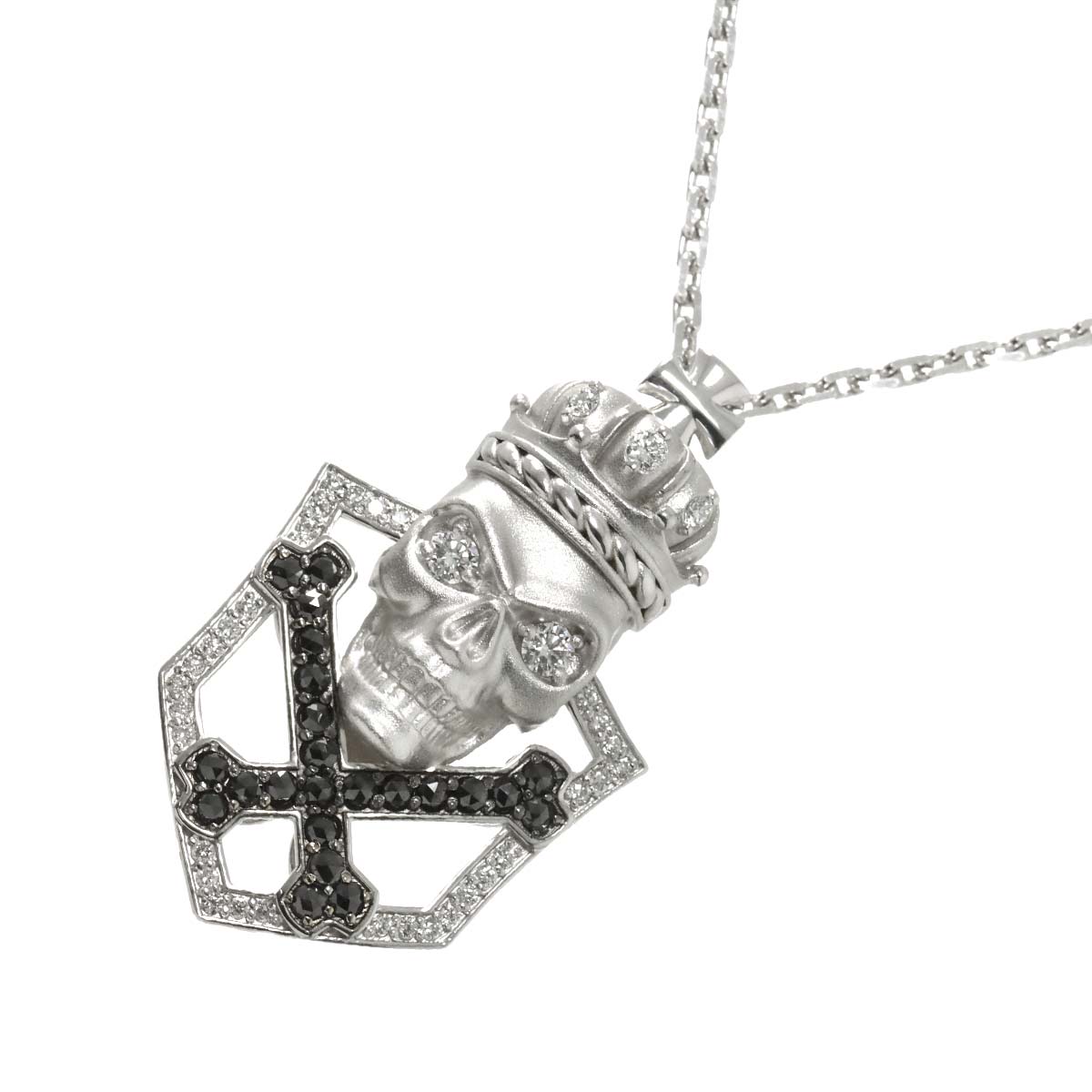 Diamond 0.70ct Black Diamond 0.65ct Necklace 18K WG White Gold 750