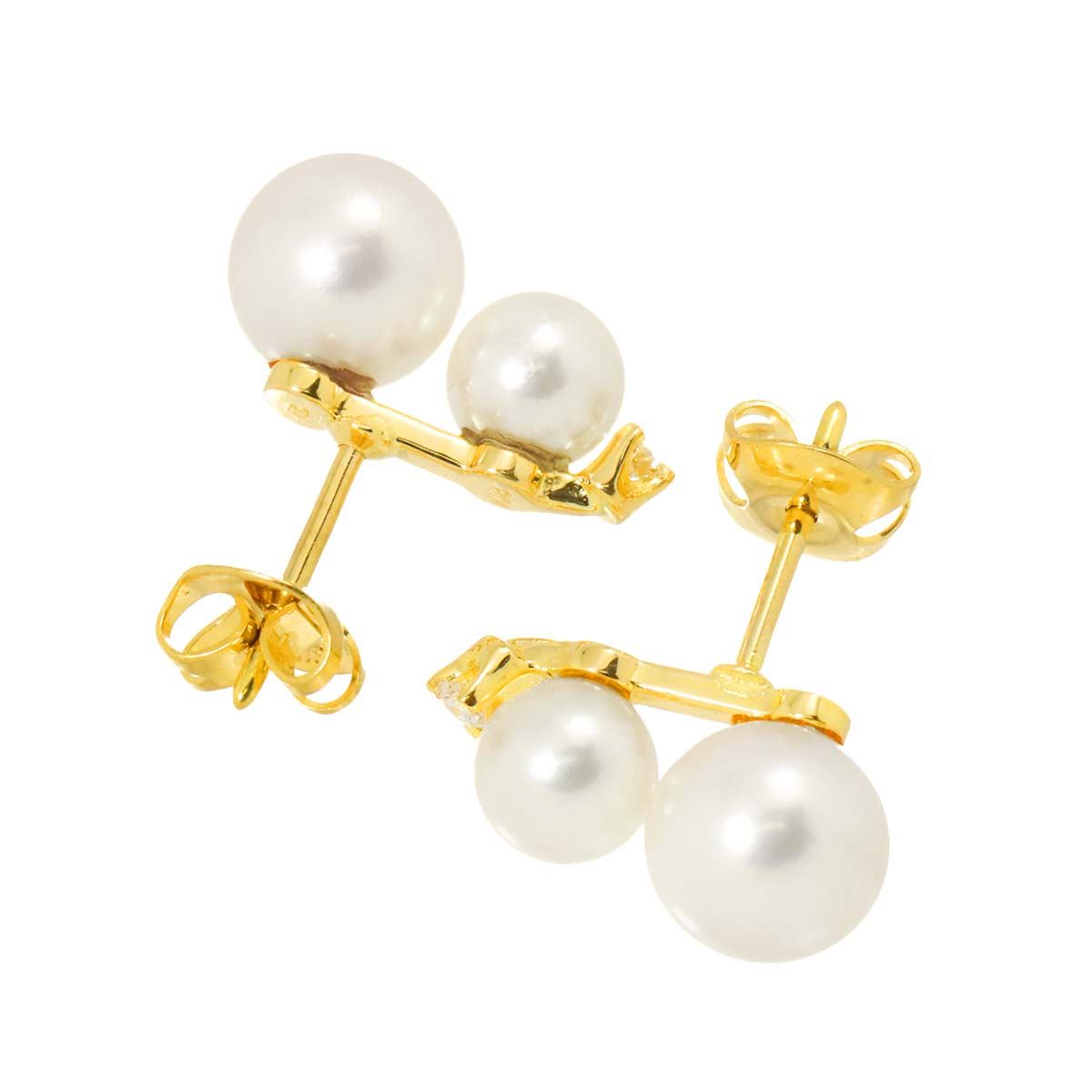 Akoya Pearl 7.5mm Diamond Earrings Pierced 18K YG 750