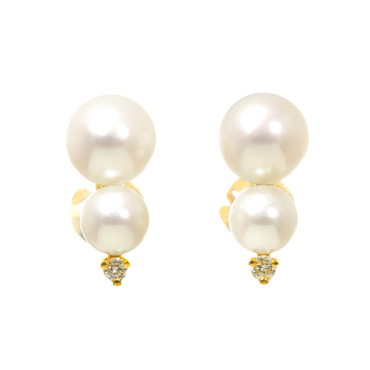 Akoya Pearl 7.5mm Diamond Earrings Pierced 18K YG 750