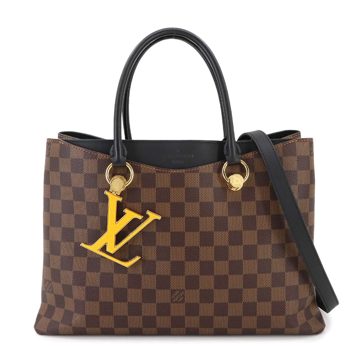 Damier LV Riverside Tote Shoulder Bag Ebene Noir N40050