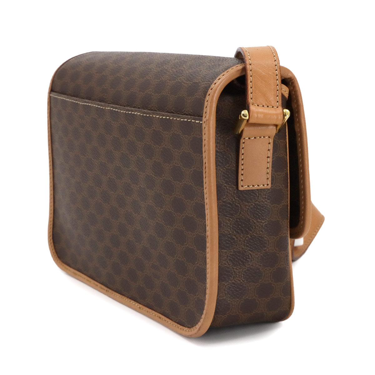 Macadam Shoulder Bag PVC Leather Brown Circle Logos Vintage