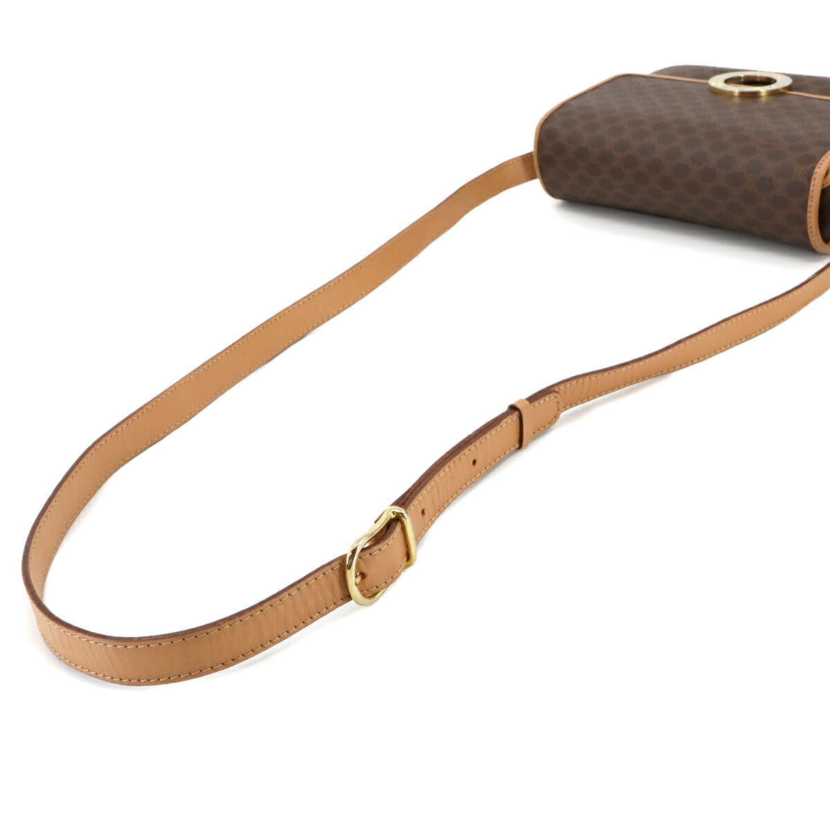 Macadam Shoulder Bag PVC Leather Brown Circle Logos Vintage