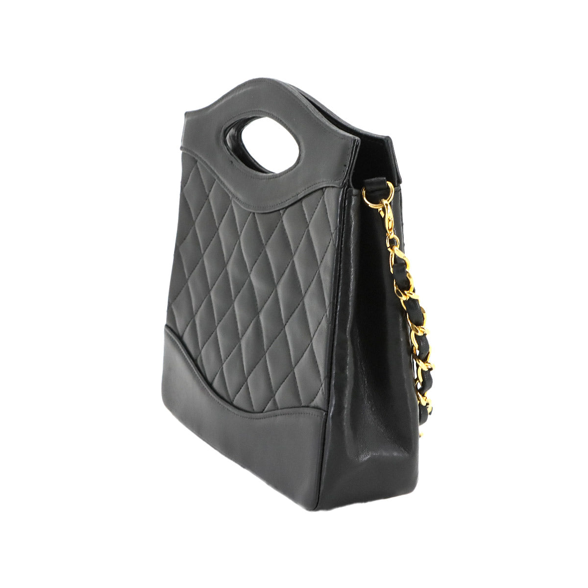 Matelasse 2way Hand Shoulder Bag Leather Black Vintage Purse