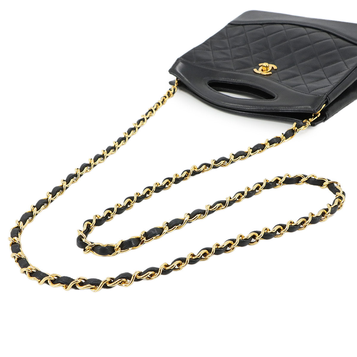 Matelasse 2way Hand Shoulder Bag Leather Black Vintage Purse