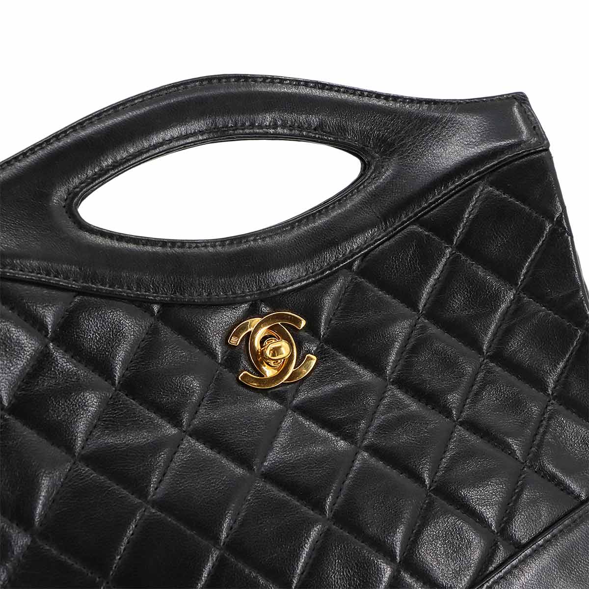 Matelasse 2way Hand Shoulder Bag Leather Black Vintage Purse