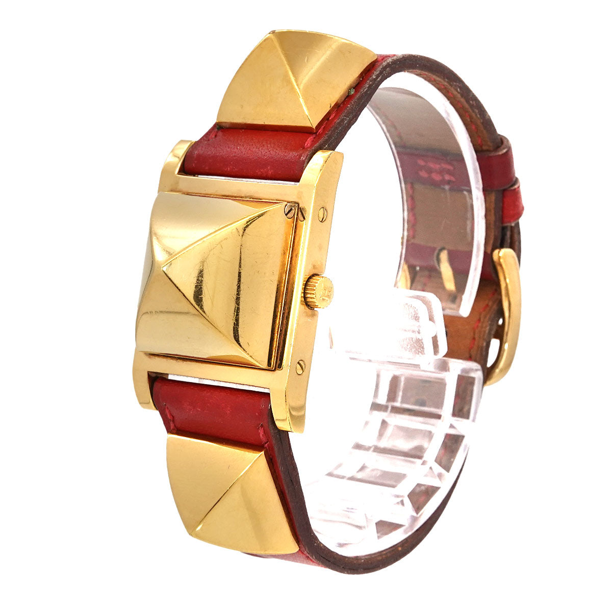 Medor Vintage pyramid Gold studs Quartz White Dial Ladies