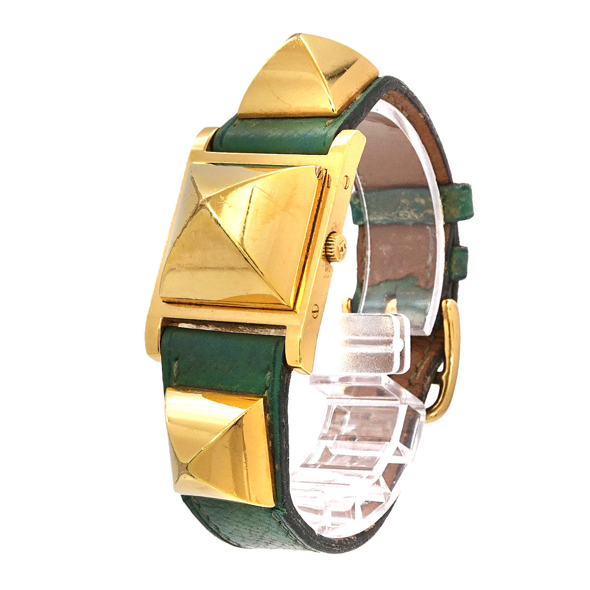 Medor Vintage pyramid Gold studs Quartz White Dial Ladies