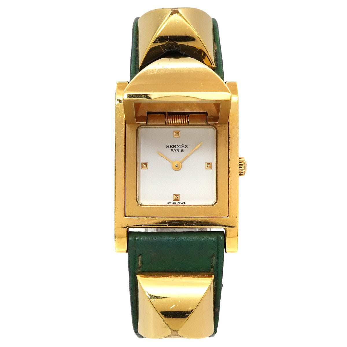 Medor Vintage pyramid Gold studs Quartz White Dial Ladies