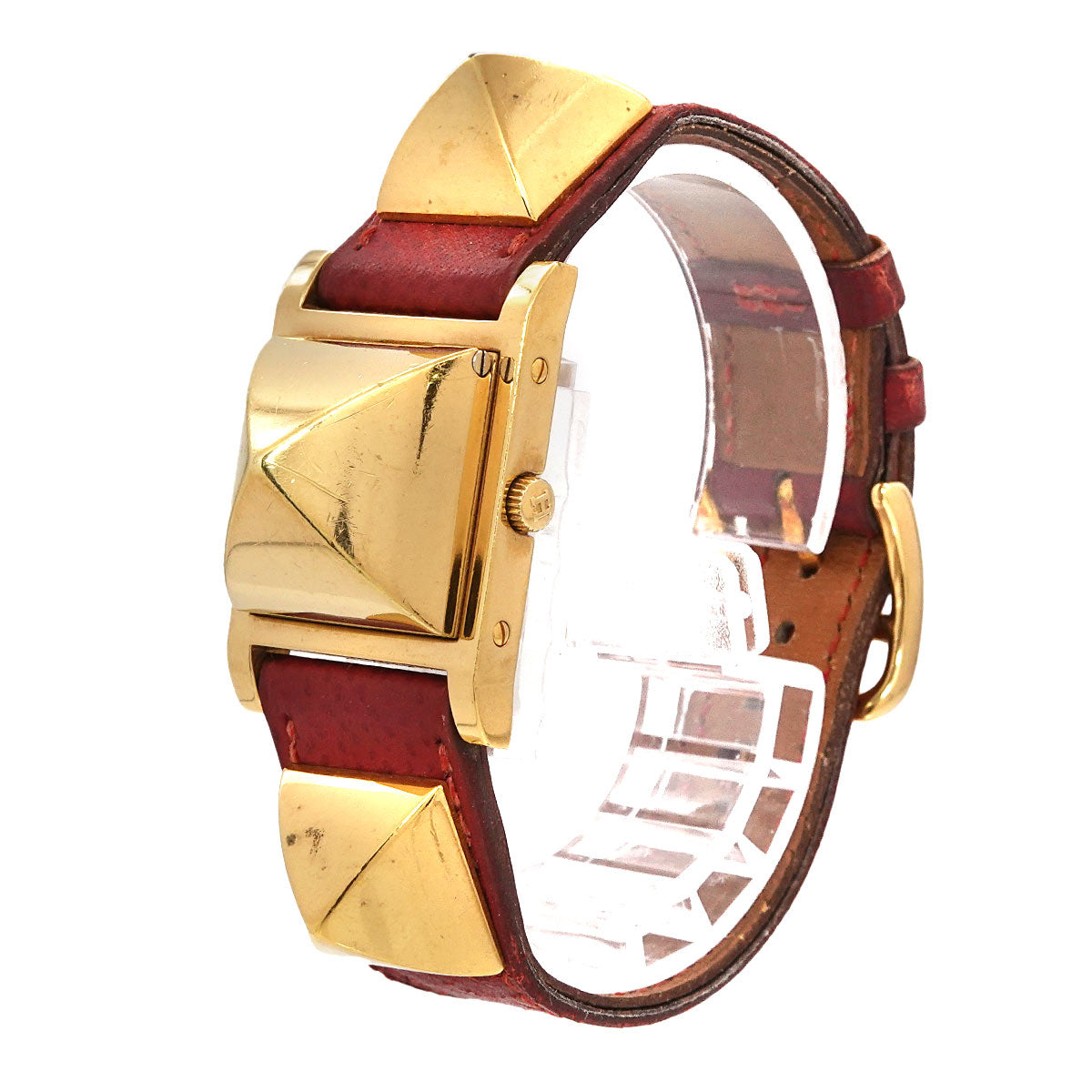 Medor Vintage pyramid Gold studs Quartz White Dial Ladies