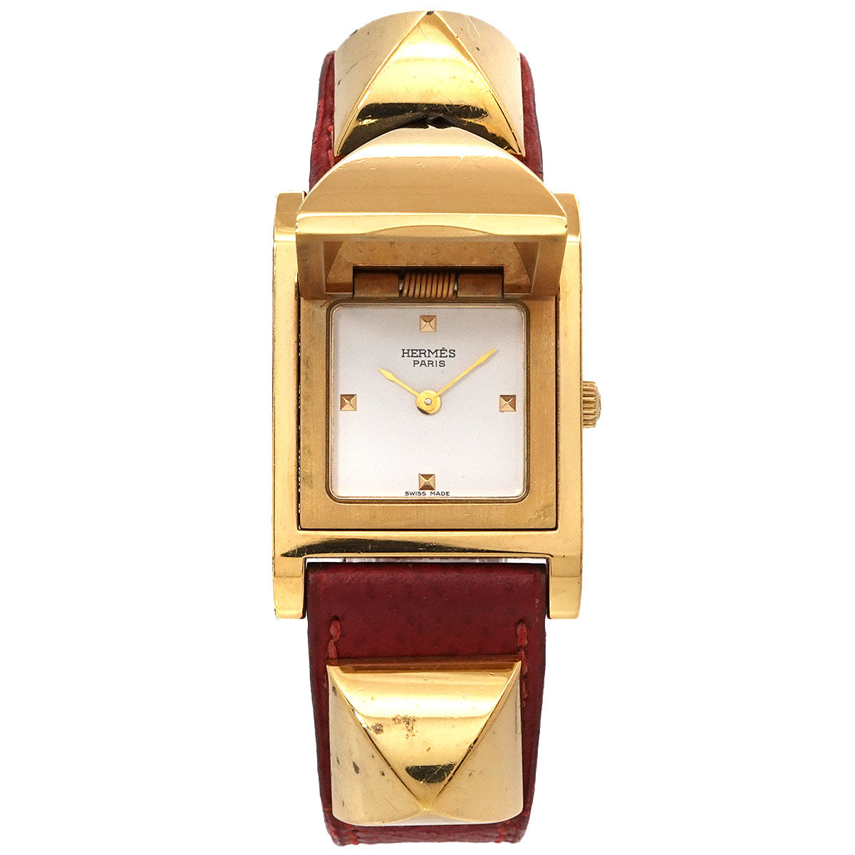 Medor Vintage pyramid Gold studs Quartz White Dial Ladies