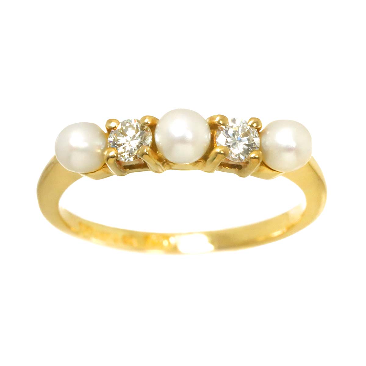 Baby Pearl 3.2-2.9mm Diamond Ring 18K YG 750 Size3.75(US)