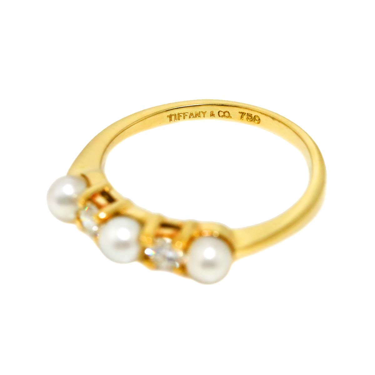 Baby Pearl 3.2-2.9mm Diamond Ring 18K YG 750 Size3.75(US)