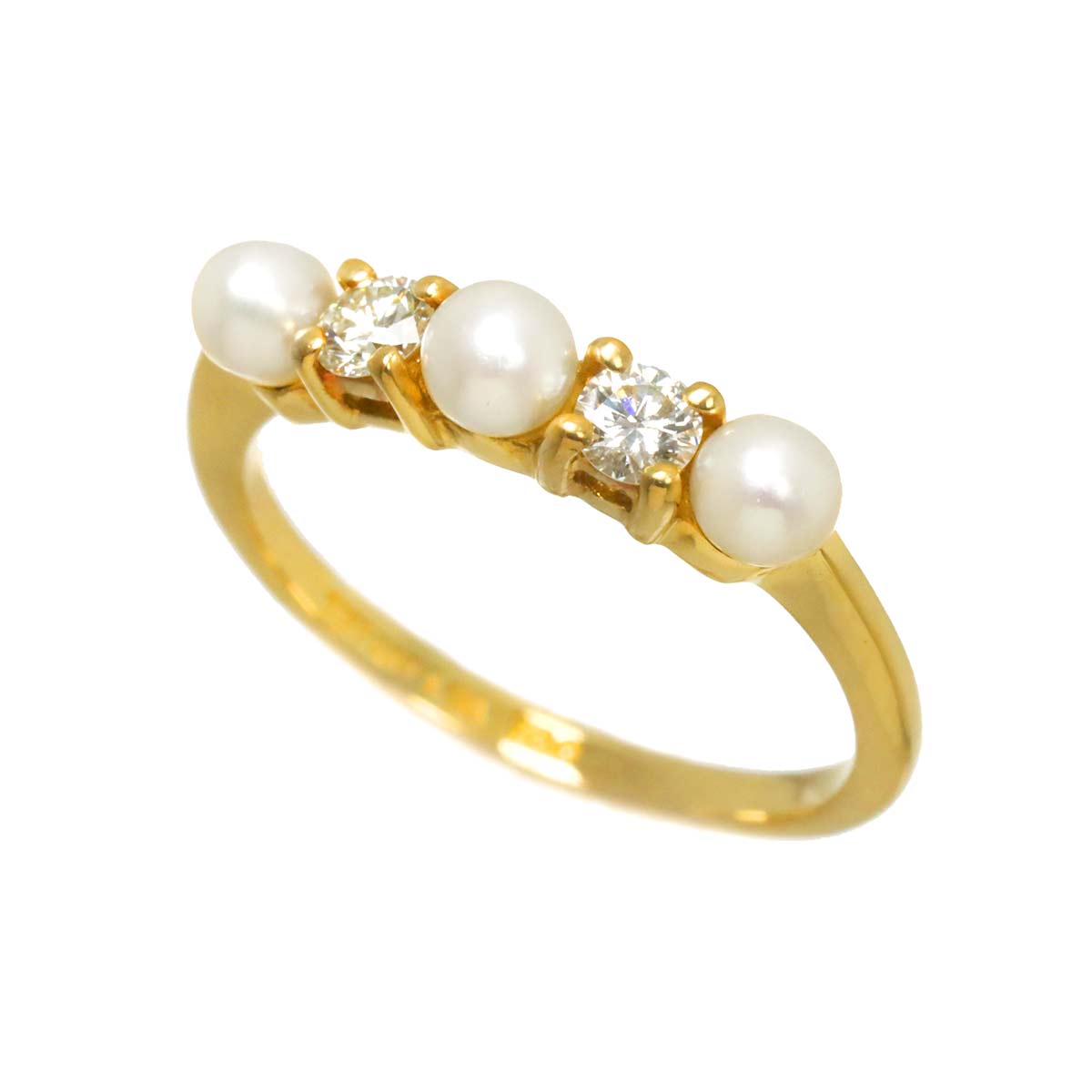 Baby Pearl 3.2-2.9mm Diamond Ring 18K YG 750 Size3.75(US)