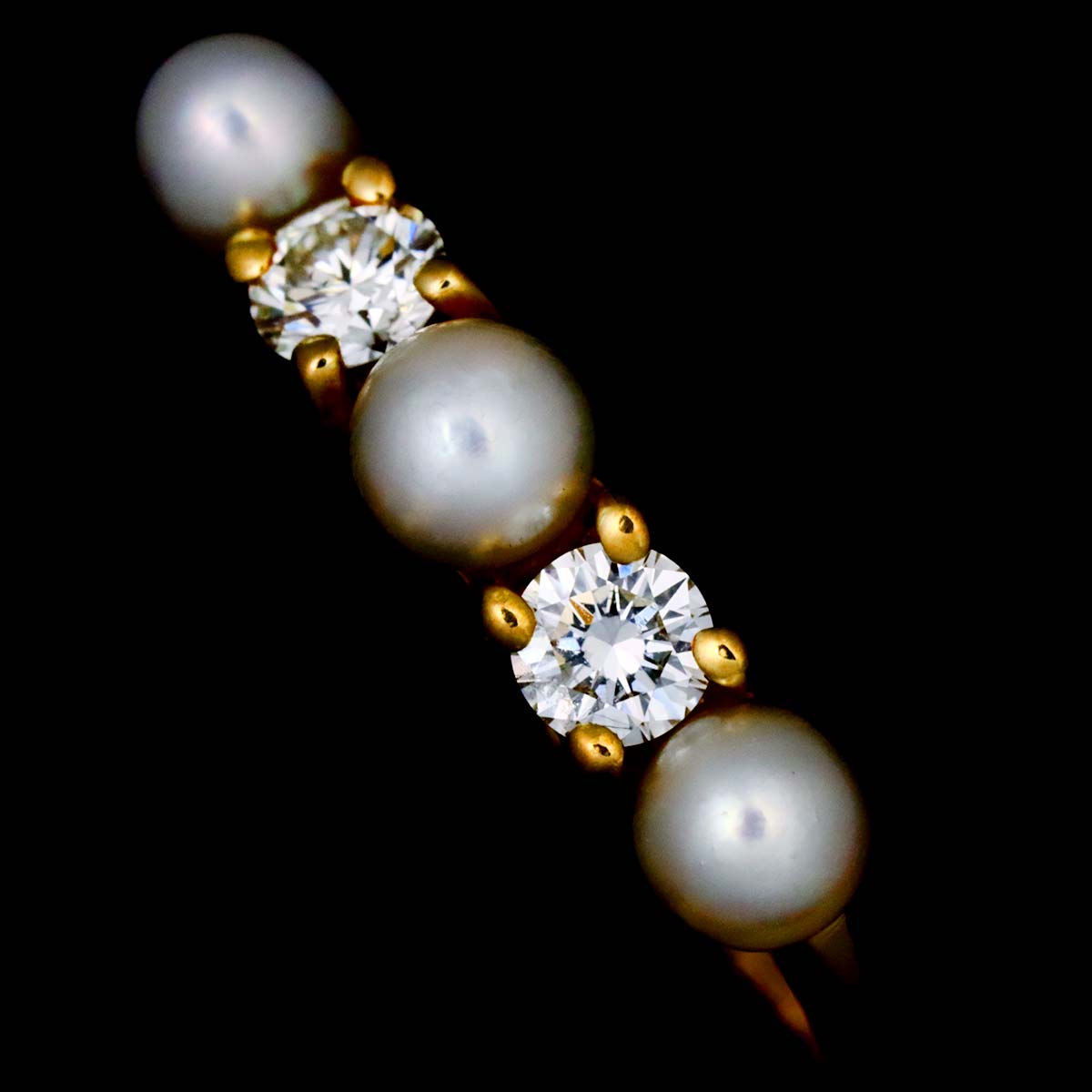 Baby Pearl 3.2-2.9mm Diamond Ring 18K YG 750 Size3.75(US)