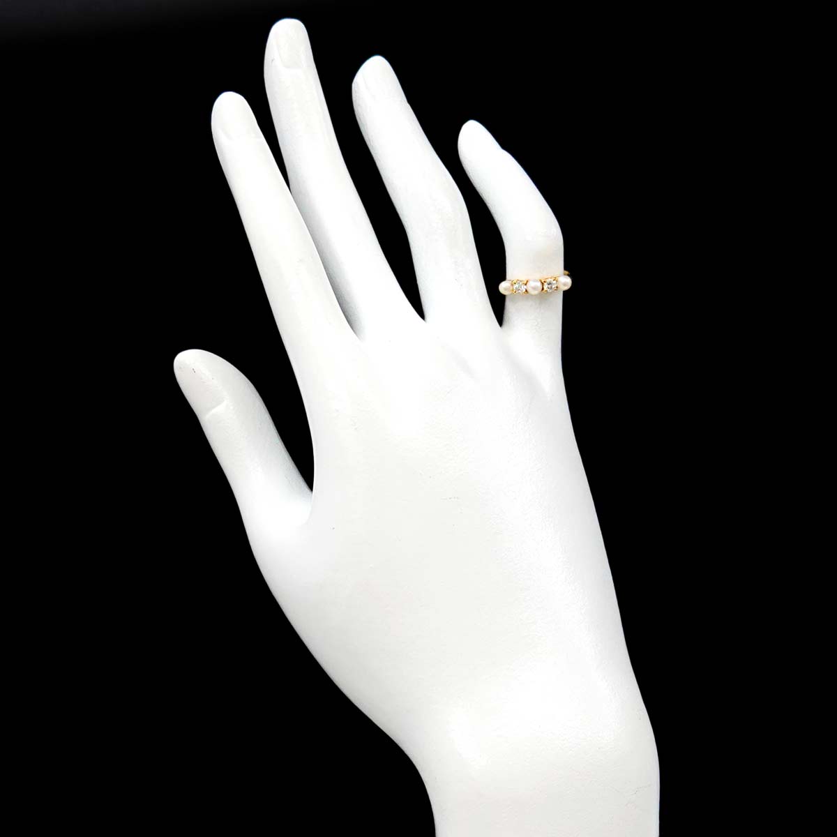 Baby Pearl 3.2-2.9mm Diamond Ring 18K YG 750 Size3.75(US)