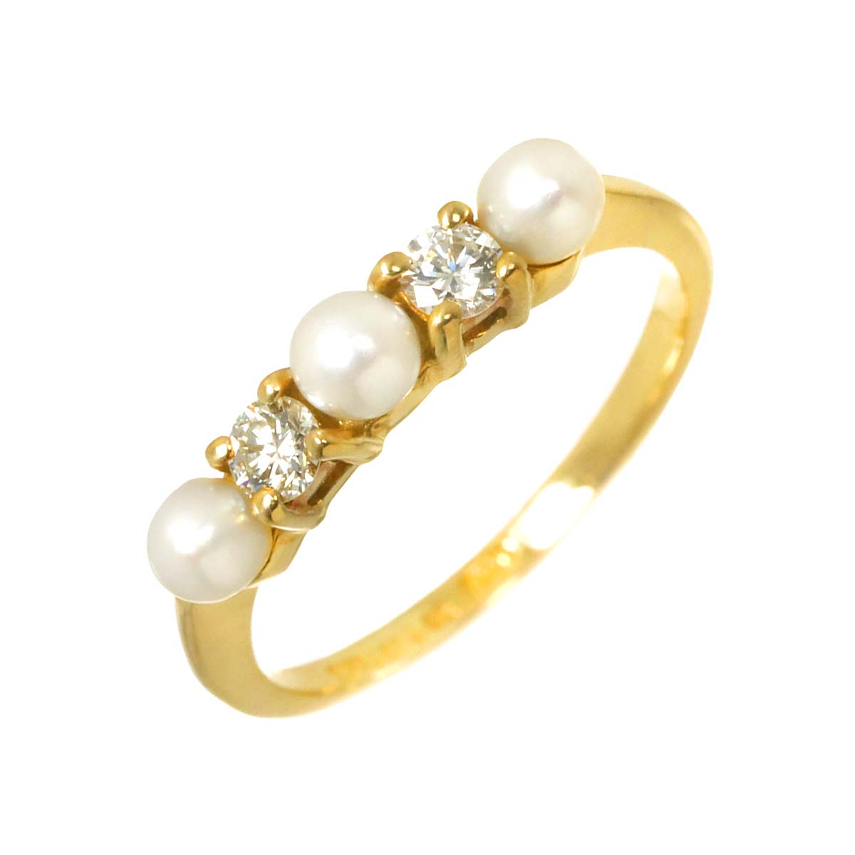 Baby Pearl 3.2-2.9mm Diamond Ring 18K YG 750 Size3.75(US)