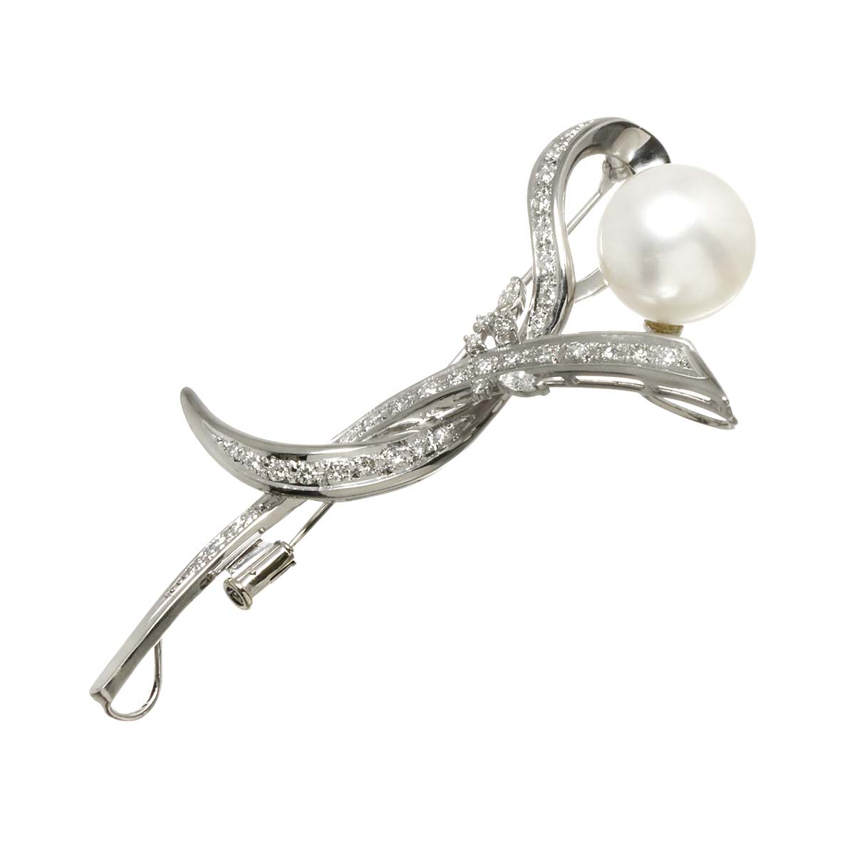 South Sea Pearl 13.5mm Diamond 0.67ct/0.10ct Brooch Pt