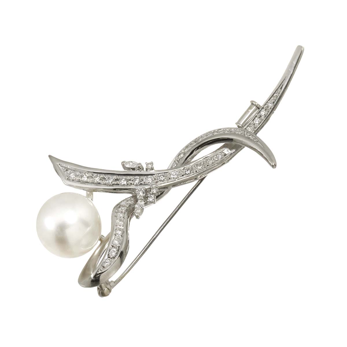 South Sea Pearl 13.5mm Diamond 0.67ct/0.10ct Brooch Pt