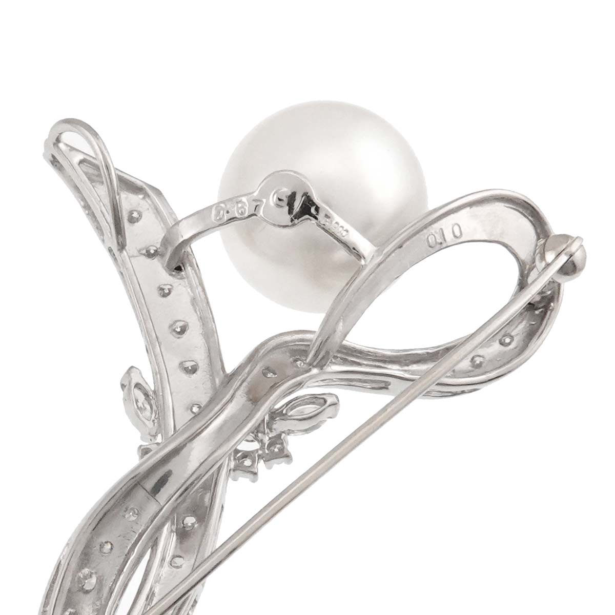 South Sea Pearl 13.5mm Diamond 0.67ct/0.10ct Brooch Pt