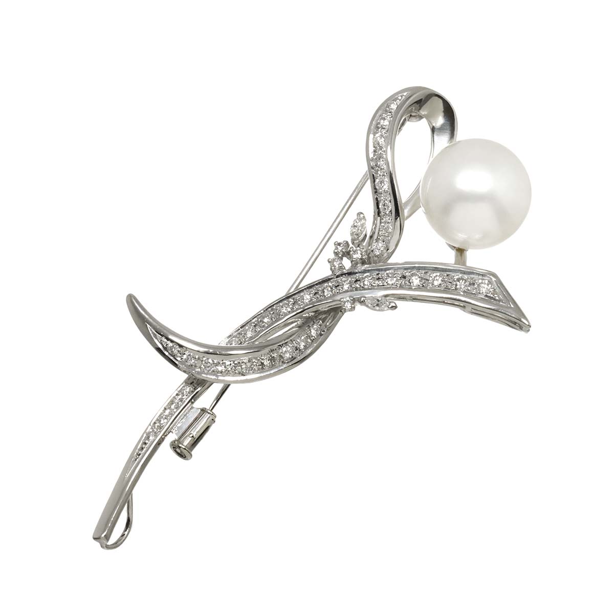 South Sea Pearl 13.5mm Diamond 0.67ct/0.10ct Brooch Pt