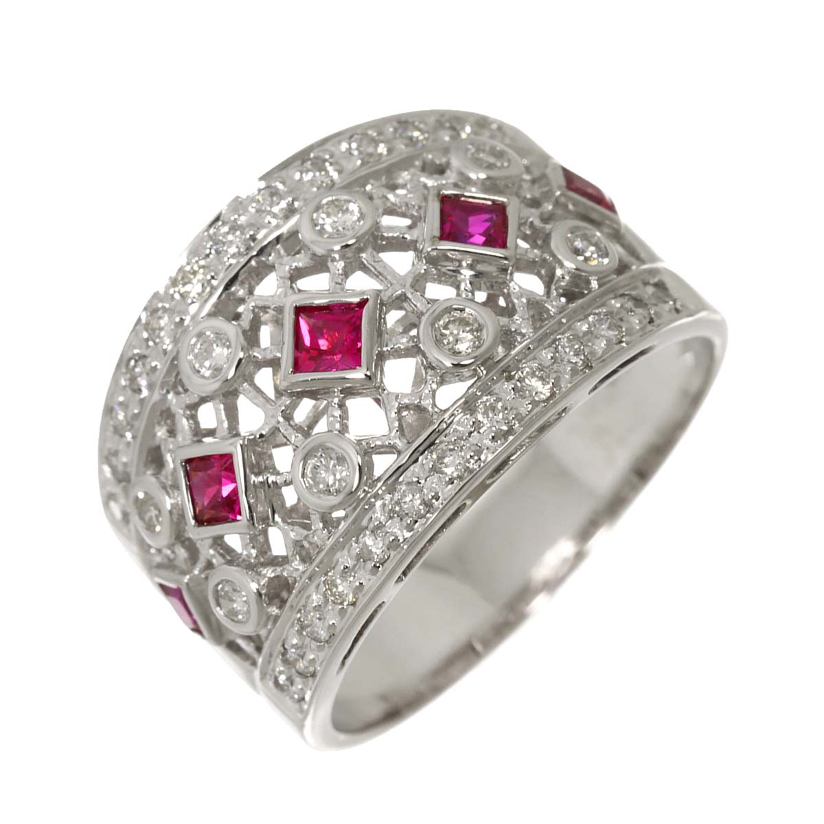 Ruby 0.57ct Diamond 0.65ct Ring 18K WG size5.5-5.75(US)